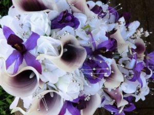 Cascading plum, purple and lavender bridal bouquet with silver accent - Image 4