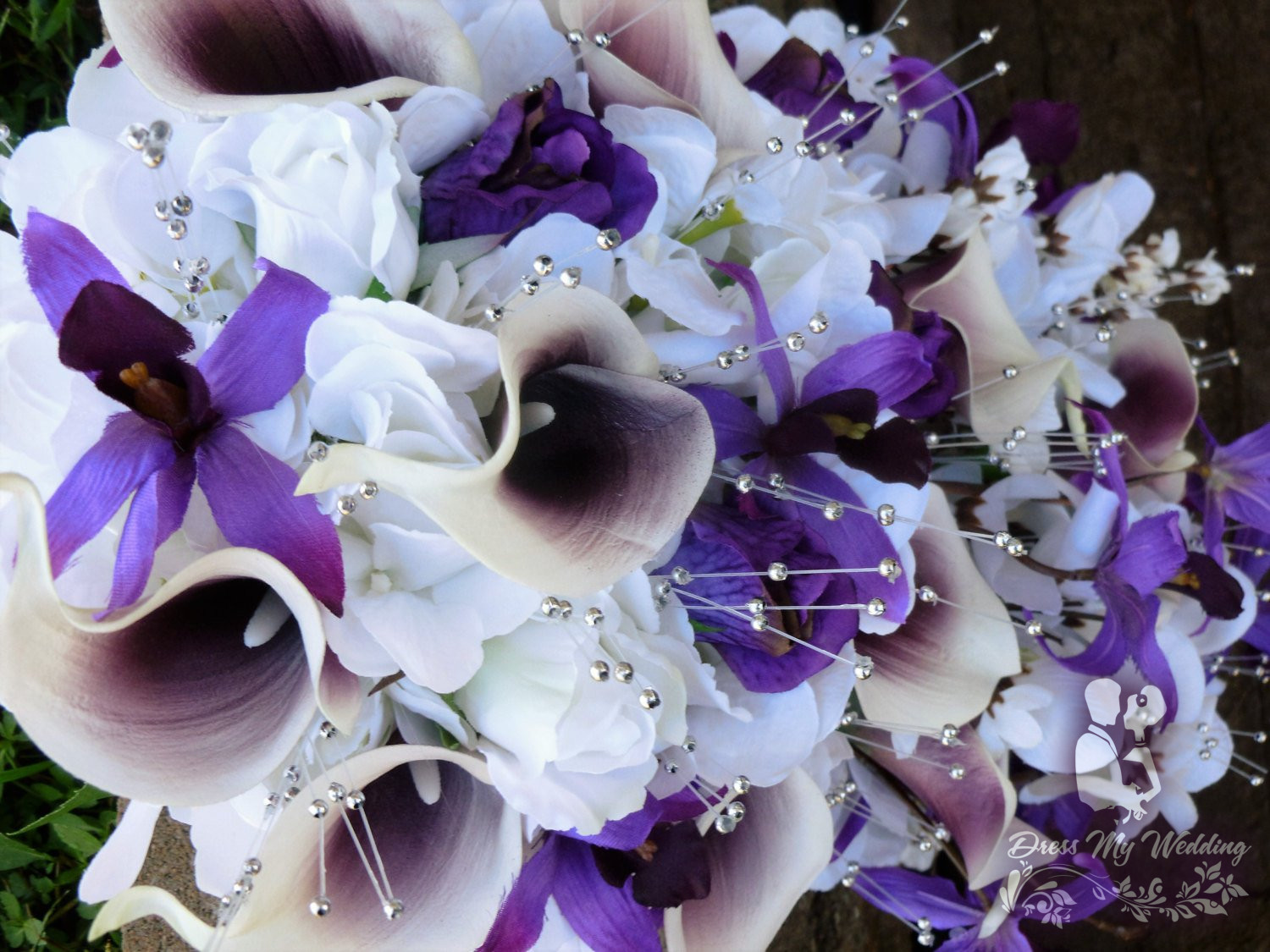 Dress My Wedding – Cascading plum, purple and lavender bridal bouquet ...