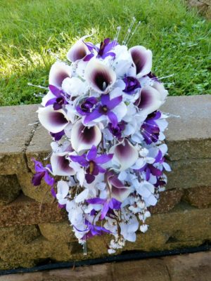 Cascading plum, purple and lavender bridal bouquet with silver accent - Image 2