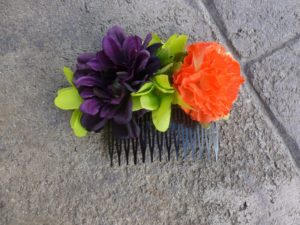Autumn hair comb, eggplant purple, dark purple, tangarine daisy hair comb with green, lime, rustic country hair clip, hair accessory - Image 2