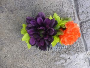 Autumn hair comb, eggplant purple, dark purple, tangarine daisy hair comb with green, lime, rustic country hair clip, hair accessory - Image 3