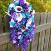 Purple turquoise cascade bouquet, artificial calla lily hydrangea purple cascading bridal bouquet, Malibu, purple blue orchid, galaxy orchid - Image 3