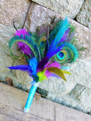 Feather bouquet, peacock feather, Purple, blue, turquoise, fuchsia feather bouquet, peacock feather bouquet, small, lime green