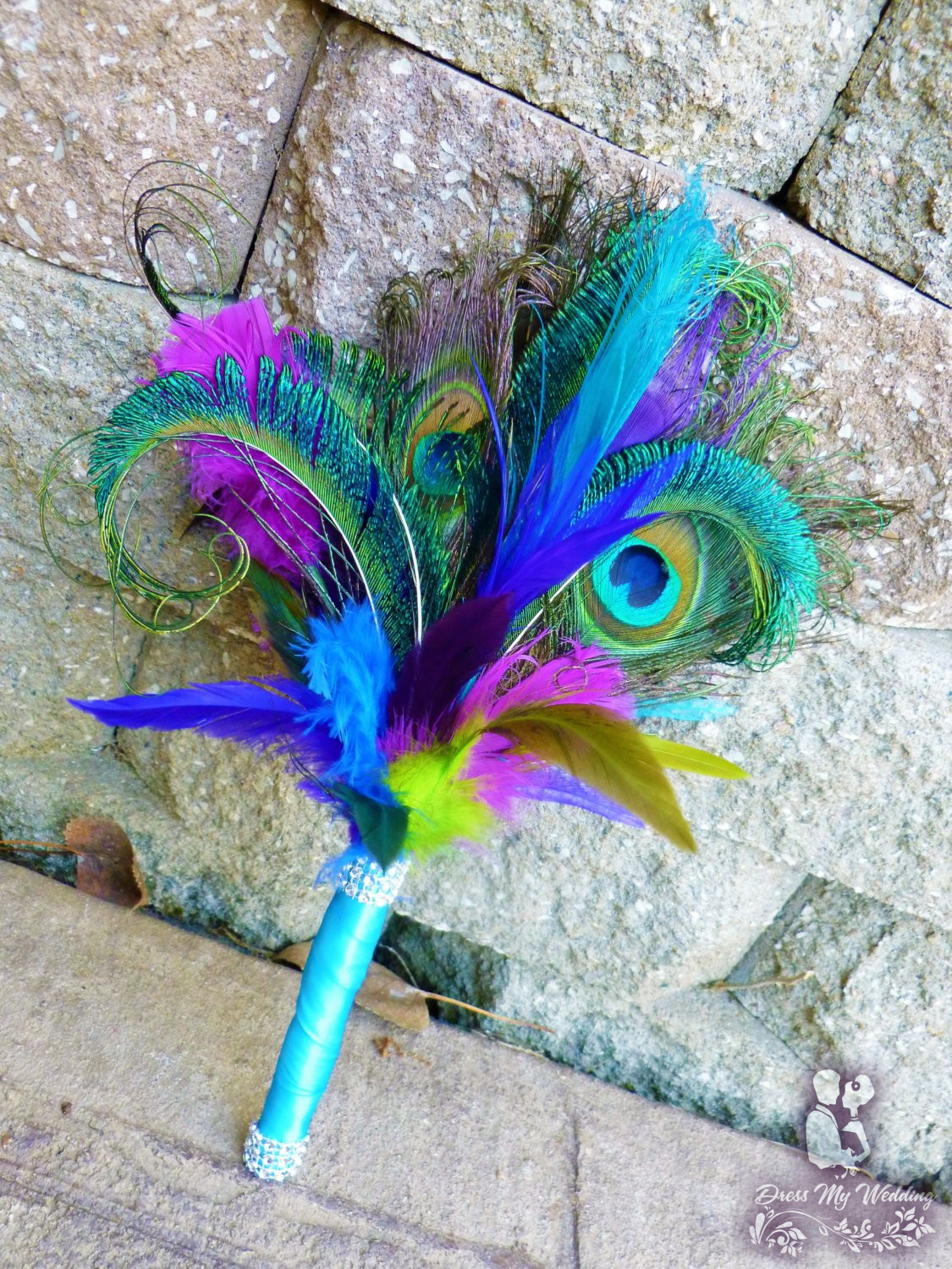 Dress My Wedding Feather Bouquet Peacock Feather Purple Blue