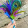 Feather bouquet, peacock feather, Purple, blue, turquoise, fuchsia feather bouquet, peacock feather bouquet, small, lime green - Image 2