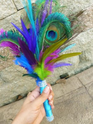 Feather bouquet, peacock feather, Purple, blue, turquoise, fuchsia feather bouquet, peacock feather bouquet, small, lime green - Image 2