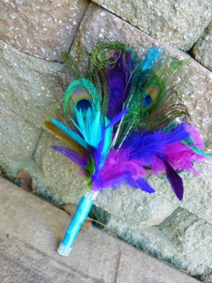 Feather bouquet, peacock feather, Purple, blue, turquoise, fuchsia feather bouquet, peacock feather bouquet, small, lime green - Image 3