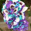 Purple turquoise cascade bouquet, artificial calla lily hydrangea purple cascading bridal bouquet, Malibu, purple blue orchid, galaxy orchid - Image 4