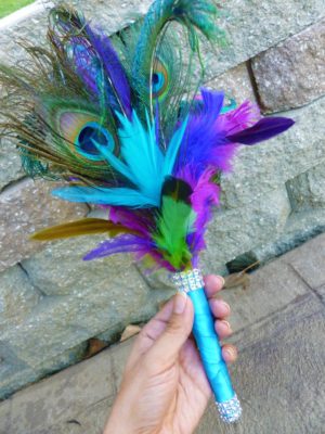 Feather bouquet, peacock feather, Purple, blue, turquoise, fuchsia feather bouquet, peacock feather bouquet, small, lime green - Image 4