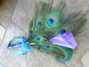 Royal purple calla lily peacock bouquet, Bridesmaids calla lily peacock feather bouquet, customize to match your wedding colors - Image 2