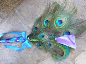 Royal purple calla lily peacock bouquet, Bridesmaids calla lily peacock feather bouquet, customize to match your wedding colors - Image 4