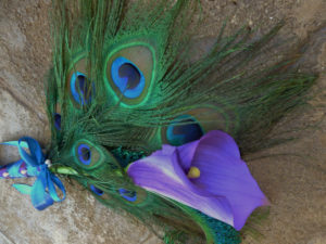 Royal purple calla lily peacock bouquet, Bridesmaids calla lily peacock feather bouquet, customize to match your wedding colors