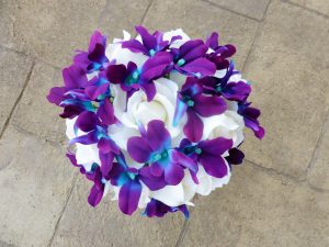 Purple blue orcid, galaxy orchid, real touch rose, white calla lily bridal bouquet, bride bouquet, island orchid, - Image 2