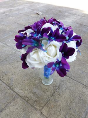 Purple blue orcid, galaxy orchid, real touch rose, white calla lily bridal bouquet, bride bouquet, island orchid, - Image 4