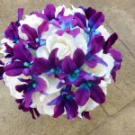 Purple blue orcid, galaxy orchid, real touch rose, white calla lily bridal bouquet, bride bouquet, island orchid,