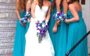 Cascading teal and purple bridal bouquet - Image 5