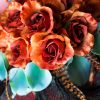 Burnt Orange and teal bridal bouquet - Image 2