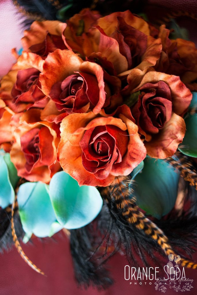 Dress My Wedding Burnt Orange and teal bridal bouquet