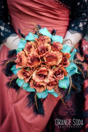 Burnt Orange and teal bridal bouquet