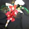 White calla lily red orchid bouquet with peacock feathers, burlap, jute, lace, rustic country theme bouquet, small bouquet, bridesmaids, tos - Image 4