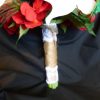 Red and white bridal bouquet, hydrangea, calla lily, artificial flower, bride bouquet with peacock feathers, rustic country, jute and lace - Image 4