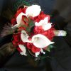 Red and white bridal bouquet, hydrangea, calla lily, artificial flower, bride bouquet with peacock feathers, rustic country, jute and lace - Image 5