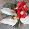 White calla lily red orchid bouquet with peacock feathers, burlap, jute, lace, rustic country theme bouquet, small bouquet, bridesmaids, tos - Image 3