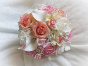 Real touch rose, calla lily,  hydrangea bouquet, light pink, peach, cream and white real touch flower bouquet, artificial bouquet - Image 5