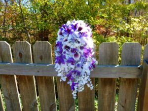 Cascading bridal bouquet with purple, plum, lavender - Image 2