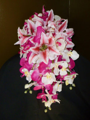 Pink fuchsia orchid and tiger lily cascading bouquet - Image 4