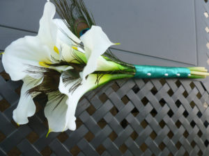 Real touch calla lily peacock feather small bridal bouquet, bridesmaids bouquets
