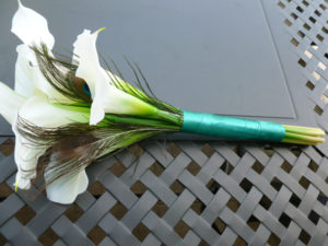 Real touch calla lily peacock feather small bridal bouquet, bridesmaids bouquets - Image 2