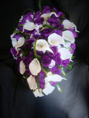 Purple rose real touch calla lily bouquet set, teardrop, cascade bouquet, real touch calla lilies, artificial flower set, silk flowers - Image 2