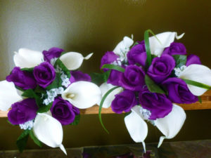 Purple rose real touch calla lily bouquet set, teardrop, cascade bouquet, real touch calla lilies, artificial flower set, silk flowers - Image 4