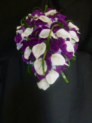 Purple rose real touch calla lily bouquet set, teardrop, cascade bouquet, real touch calla lilies, artificial flower set, silk flowers