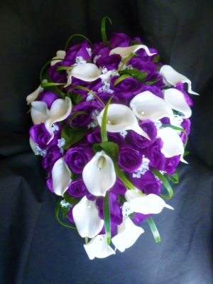 Purple rose real touch calla lily bouquet set, teardrop, cascade bouquet, real touch calla lilies, artificial flower set, silk flowers - Image 3