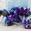 Purple turquoise cascade bouquet, artificial calla lily hydrangea purple cascading bridal bouquet, Malibu, purple blue orchid, galaxy orchid - Image 5