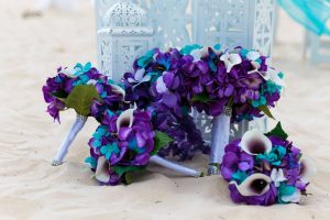 Purple turquoise cascade bouquet, artificial calla lily hydrangea purple cascading bridal bouquet, Malibu, purple blue orchid, galaxy orchid - Image 5