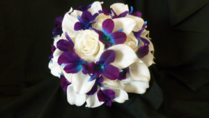 Purple blue orcid, galaxy orchid, ivory, white real touch rose, white calla lily bridal bouquet, bride bouquet, island orchid, - Image 3