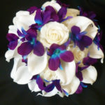 Purple blue orcid, galaxy orchid, ivory, white real touch rose, white calla lily bridal bouquet, bride bouquet, island orchid,