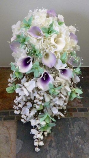 Mint and purple cascading bridal bouquet - Image 4