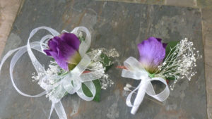 Purple rose wrist corsage and boutonniere set, artificial rose, baby's breath, prom,