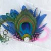 Peacock rhinestone feather hair piece, pink, blue feather hair clip, - Image 2