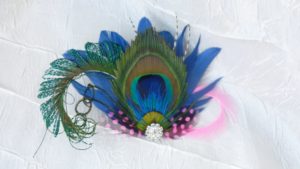 Peacock rhinestone feather hair piece, pink, blue feather hair clip, - Image 2