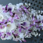 White and purple cascading bouquet