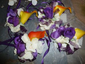 Wrist corsage,purple and orange wrist corsage, Baltimore themed wrist corsage, purple and orange corsage, calla lily rose corsage - Image 4