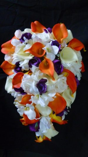 Orange and plum cascading bridal bouquet - Image 2
