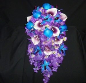 Purple and blue cascading bouquet