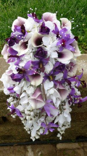 Cascading plum, purple and lavender bridal bouquet with silver accent - Image 5