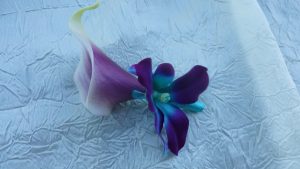 Picasso Calla lily galaxy orchid boutonniere, real touch calla lilies